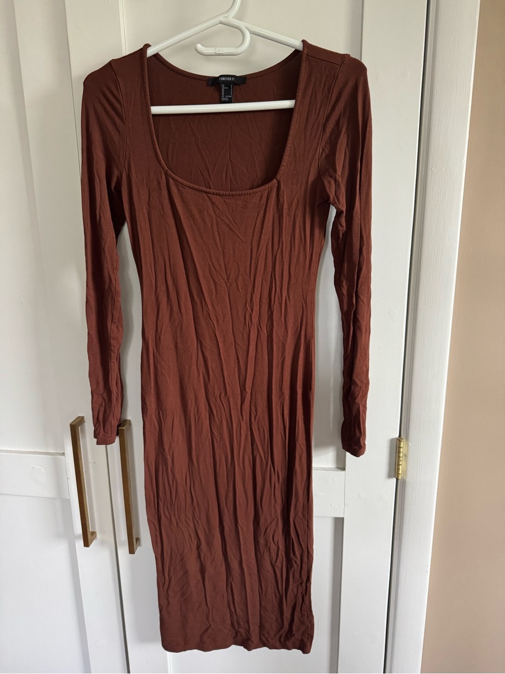 Forever 21 Rust Brown Long Sleeve Scoop Neck Bodycon Dress